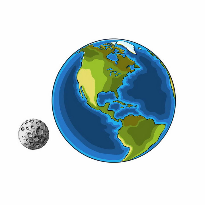 卡通手绘风格地球和月球地月系统png图片免抠eps矢量素材