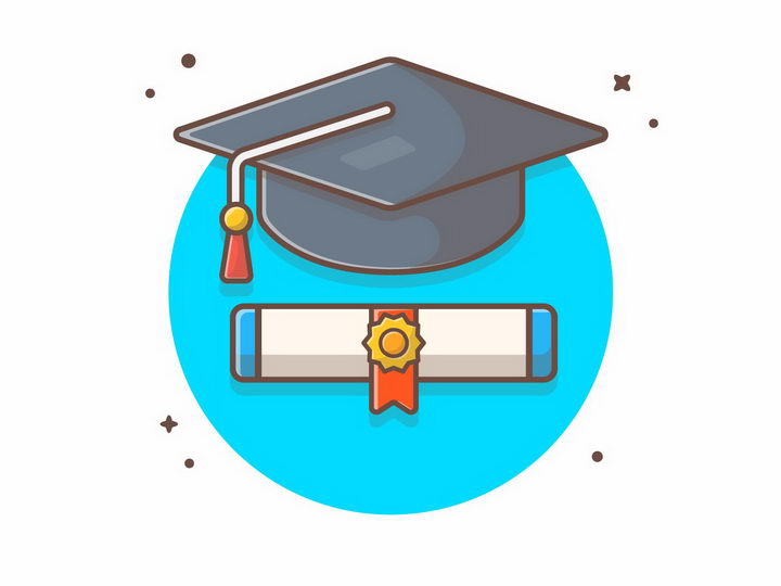 MBE风格卡通博士帽和毕业证书png图片免抠矢量素材 教育文化-第1张