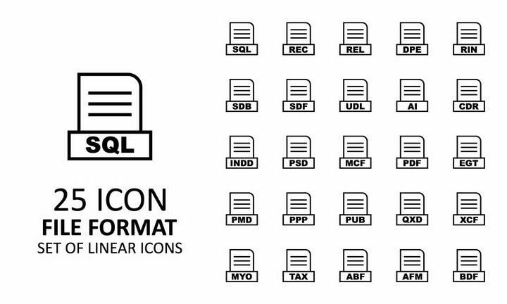 25款SQL/PDF/PSD等文件后缀名icon线条图标png图片免抠矢量素材 图标-第1张