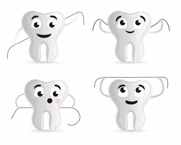 4款正在用牙线洗澡的卡通牙齿象征清洁卫生牙齿png图片免抠矢量素材 健康医疗-第1张