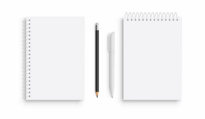 白色的记事本圆珠笔和黑色铅笔png图片免抠矢量素材 教育文化-第1张