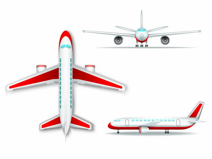 卡通大型客机的飞机三视图png图片免抠矢量素材 交通运输-第1张
