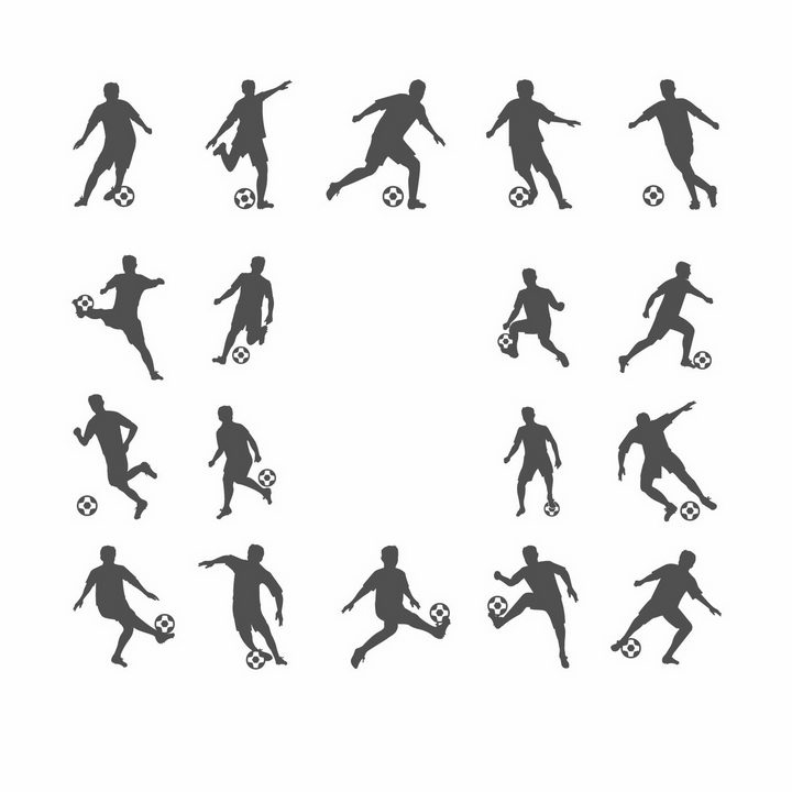 18款踢足球的运动员球员剪影png图片免抠矢量素材 人物素材-第1张