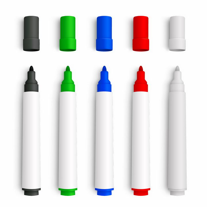 打开笔帽的各种颜色记号笔办公用品png图片免抠矢量素材 设计盒子