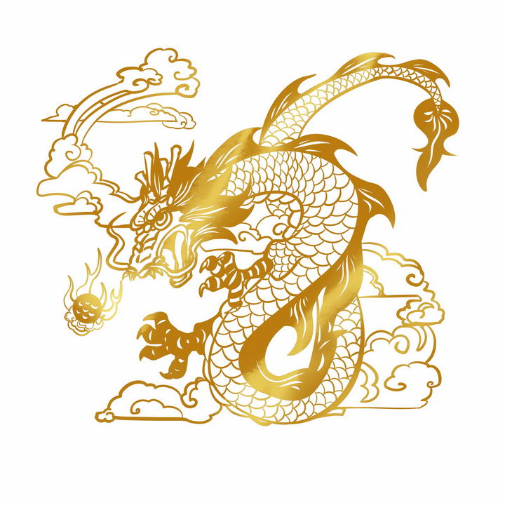 踩着祥云的金色中国龙神龙图案png图片免抠素材 生物自然-第1张