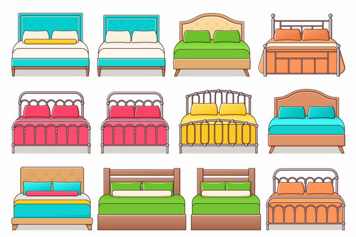 12款糖果色卡通大床双人床家具png图片免抠矢量素材 生活素材-第1张