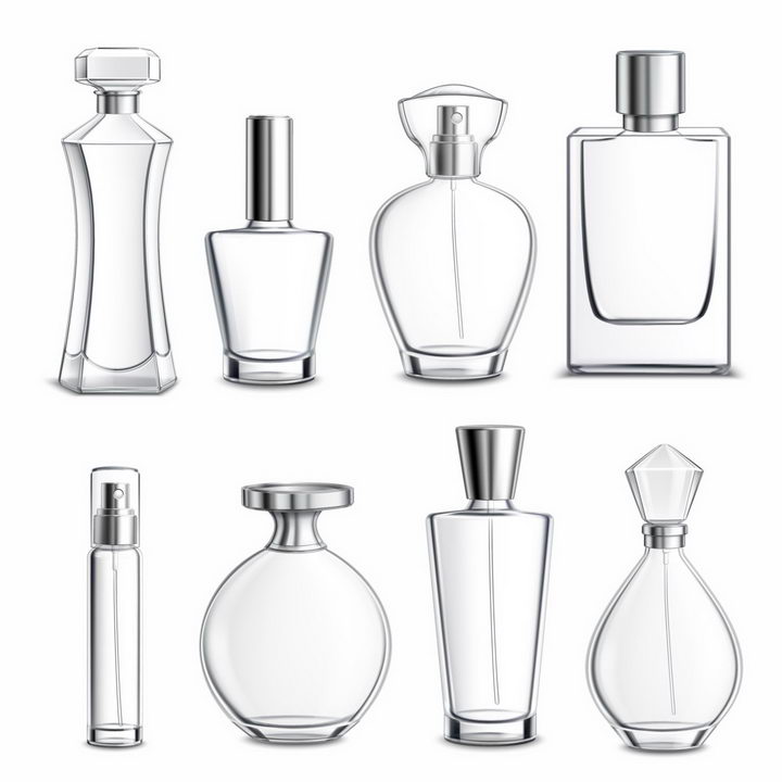 8款半透明化妆品香水瓶玻璃瓶png图片免抠eps矢量素材- 设计盒子