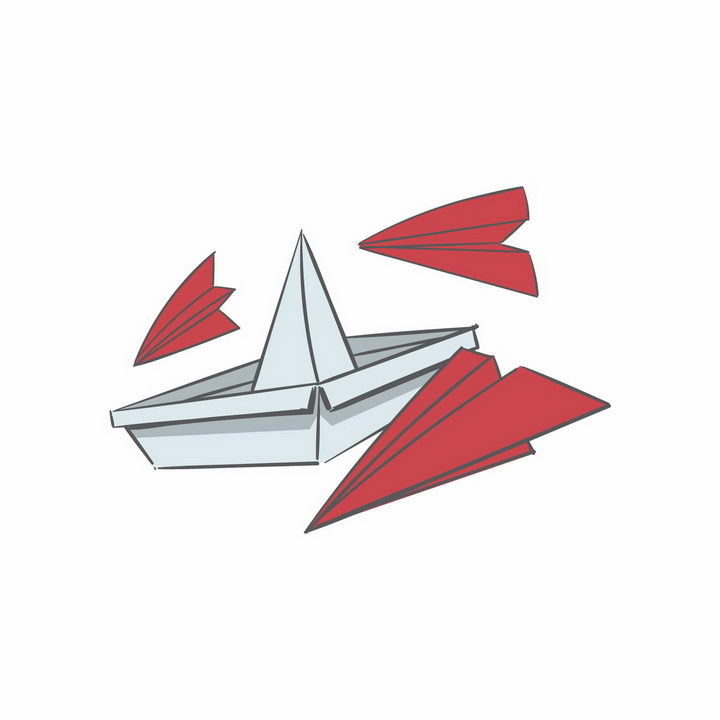 淡蓝色折纸船和红色纸飞机png图片免抠矢量素材 休闲娱乐-第1张