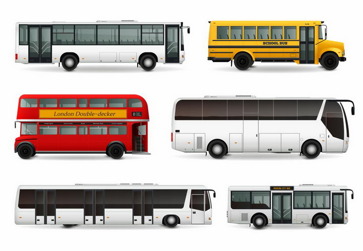 公共汽车黄色校车双层大巴车长途汽车侧视图png图片免抠矢量素材 交通运输-第1张