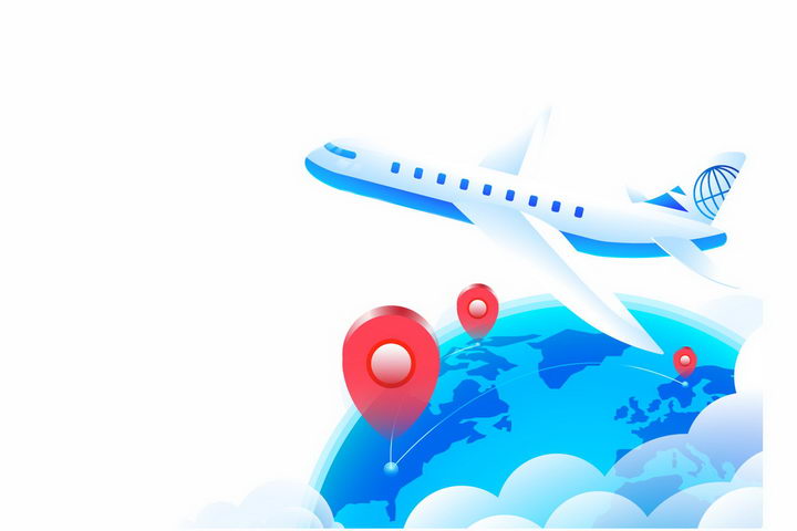 蓝色地球红色定位标志和飞机世界旅行png图片免抠矢量素材 交通运输-第1张
