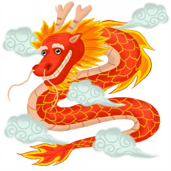 可爱的红色中国龙神龙和祥云图案png图片免抠素材 生物自然-第1张