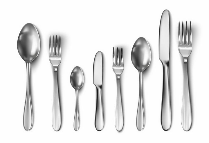 带阴影的不锈钢勺子汤勺餐刀叉子等西餐餐具png图片免抠素材 生活素材-第1张