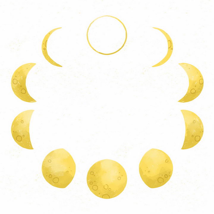 水彩画效果黄色月亮月相变化png图片免抠矢量素材