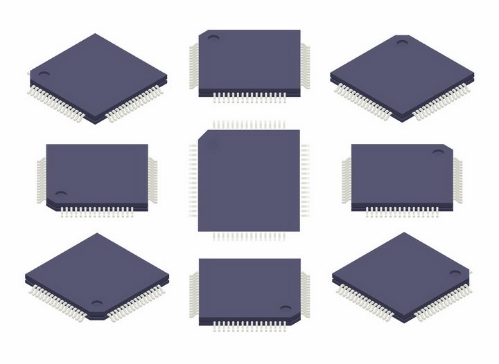 一款集成电路芯片电子元件的9个不同角度png图片免抠矢量素材 IT科技-第1张