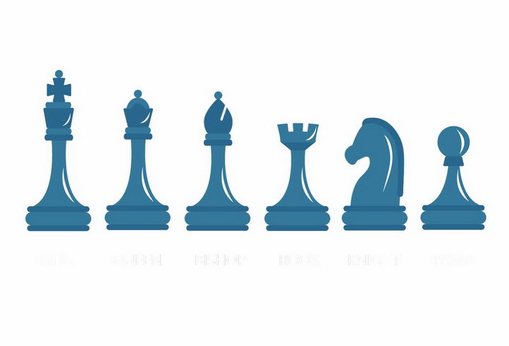 蓝色的扁平化风格国际象棋棋子png图片免抠矢量素材 休闲娱乐-第1张