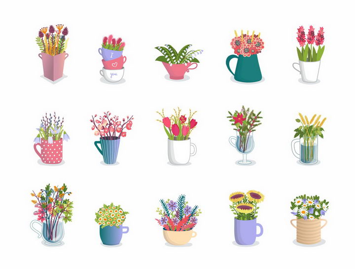 15款盆栽花朵和插满鲜花的花瓶png图片免抠矢量素材 生物自然-第1张