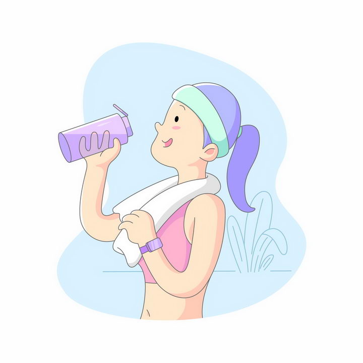 运动后喝水可爱卡通图片
