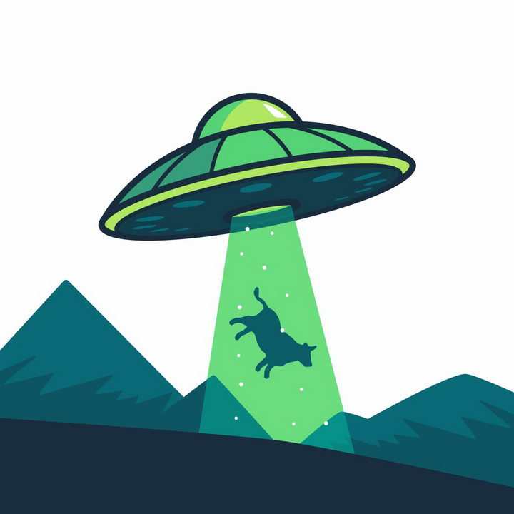 绿色不明飞行物UFO飞碟绑架牛事件png图片免抠矢量素材