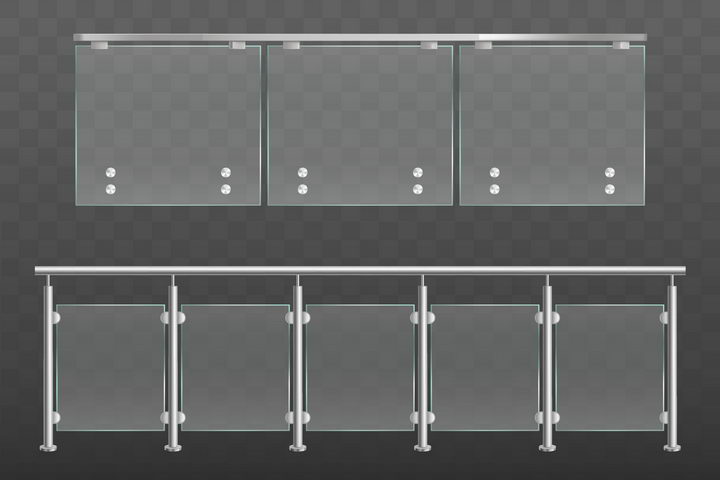 两种不锈钢玻璃栏杆护栏png图片免抠矢量素材 建筑装修-第1张