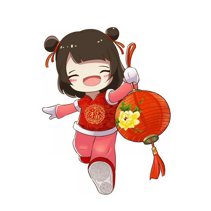 卡通小女孩拿着花灯新年春节元宵节png图片免抠素材 节日素材-第1张