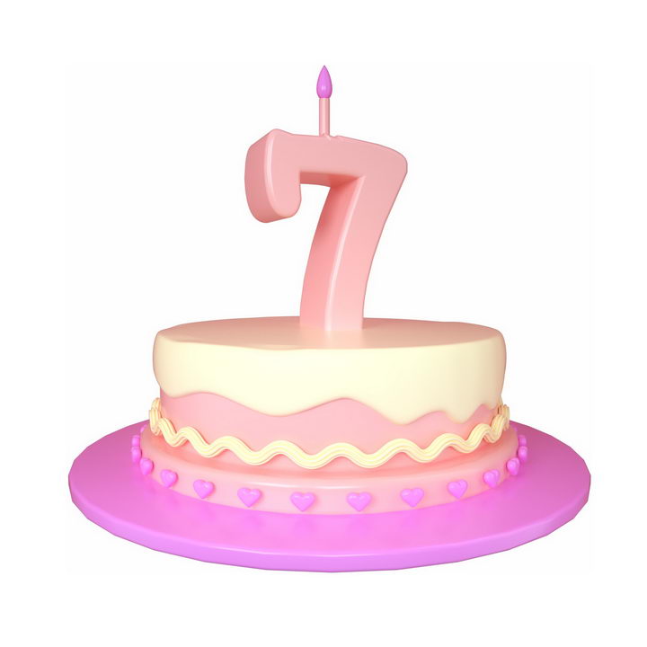 C4D风格7周岁生日快乐蛋糕png图片免抠素材 节日素材-第1张