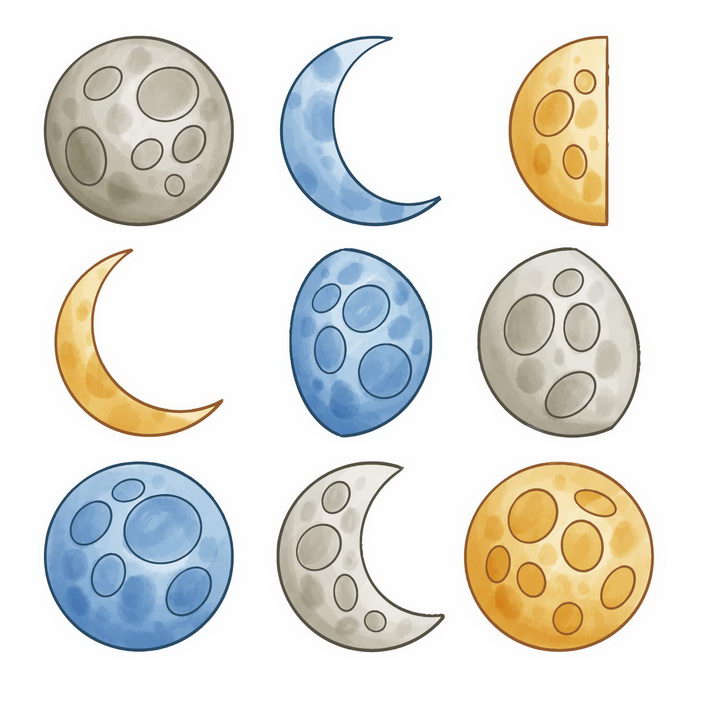 月亮的变化过程卡通图片
