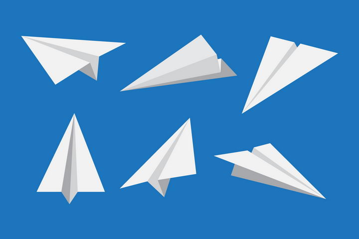 6款不同角度的白色折纸纸飞机png图片免抠矢量素材 休闲娱乐-第1张