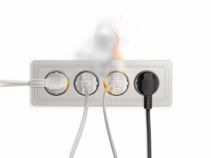 联排插座冒烟起火家庭用电安全png图片免抠eps矢量素材 生活素材-第1张
