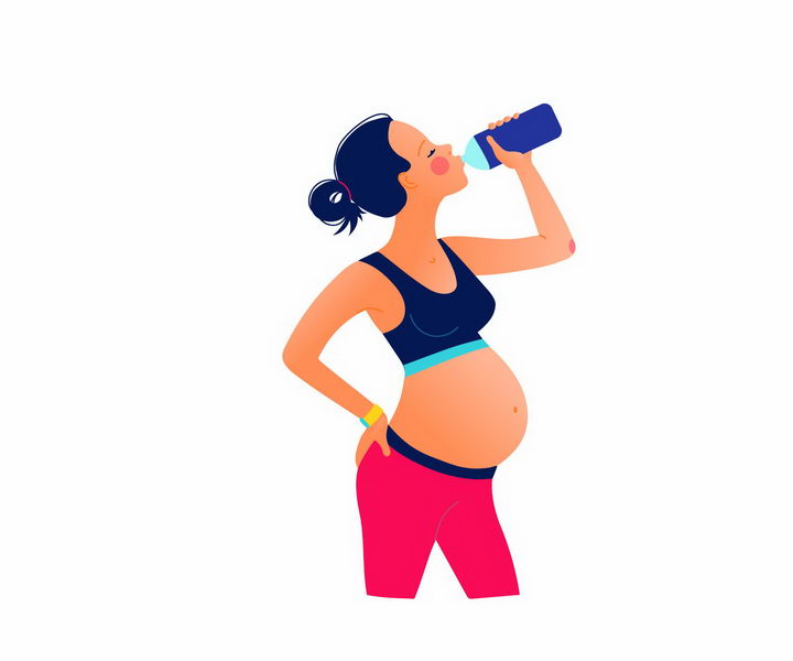 扁平插画风格喝水的怀孕孕妇png图片免抠素材 人物素材-第1张