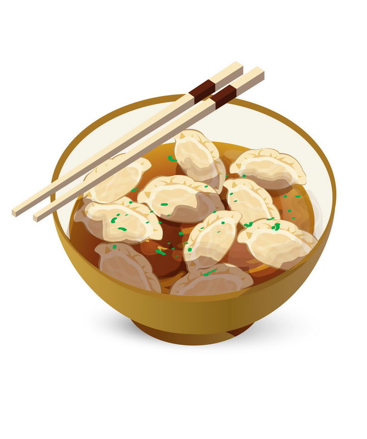 手绘风格一碗煮好的水饺馄饨png图片免抠素材 生活素材-第1张