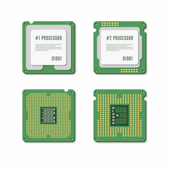 4款逼真的电脑CPU处理器正反面png图片免抠矢量素材 IT科技-第1张