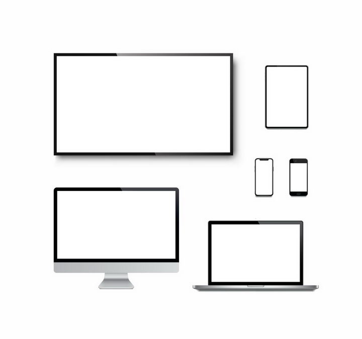 黑色边框的电视机电脑显示器笔记本电脑平板和手机png图片免抠矢量素材 IT科技-第1张