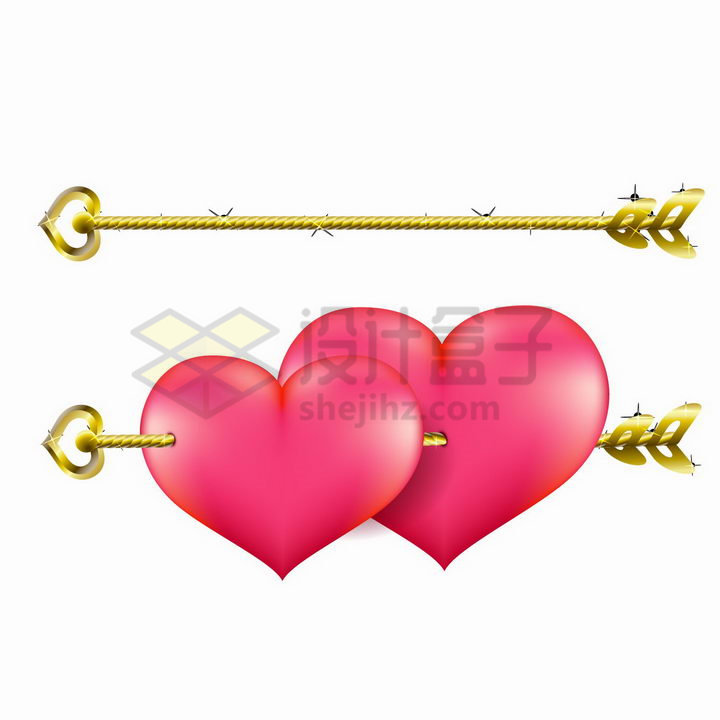金色的箭和串在一起的两颗红心情人节象征了爱情的忠贞不二png图片免抠矢量素材 节日素材-第1张