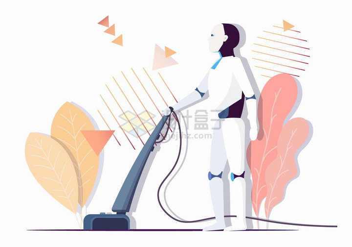 机器人用吸尘器打扫卫生未来科幻扁平插画png图片免抠矢量素材 军事科幻-第1张