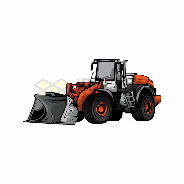 橙色的重型推土机工程机械彩绘插图png图片免抠矢量素材 工业农业-第1张
