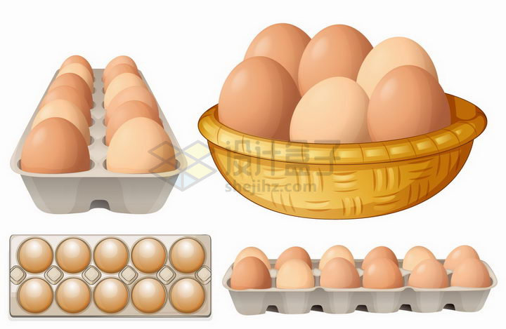 4款放在竹篮和蛋托中的鸡蛋png图片免抠矢量素材 生活素材-第1张