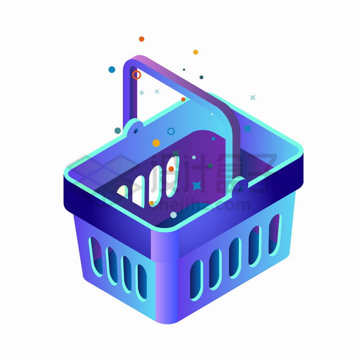 2.5D风格蓝紫色的超市购物篮png图片免抠矢量素材 生活素材-第1张