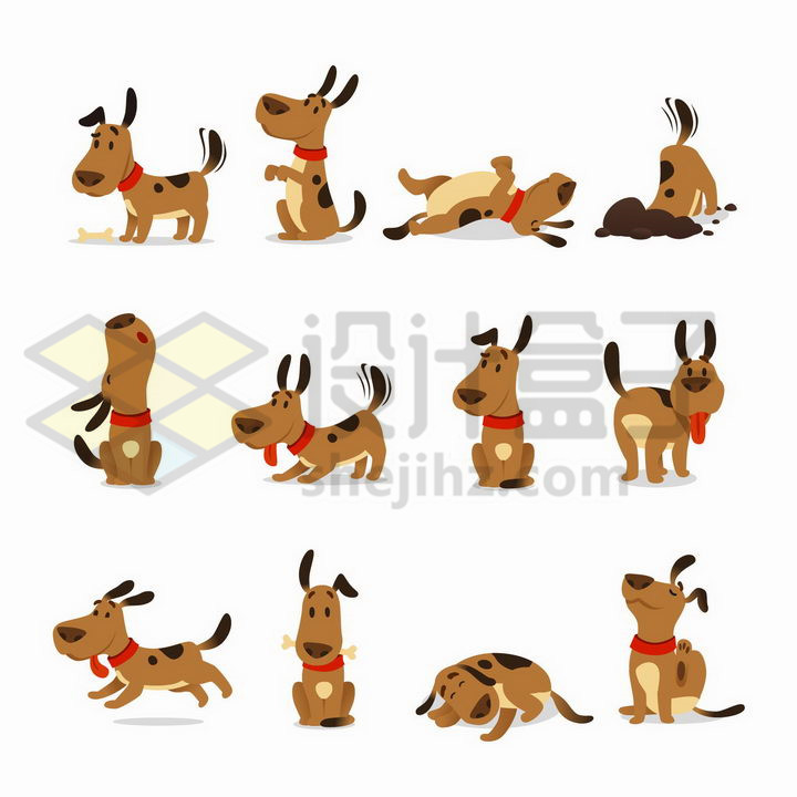 12款做出各种动作的可爱卡通狗狗宠物狗png图片免抠矢量素材 生物自然-第1张