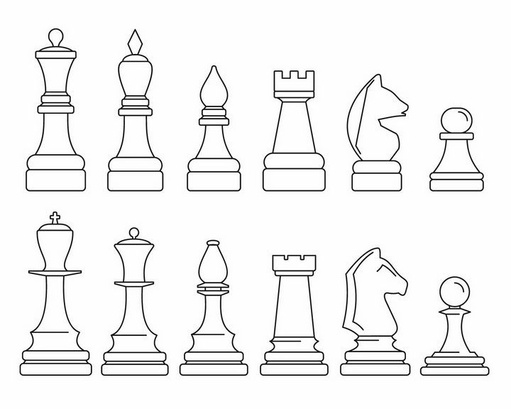 两套黑色线条风格国际象棋棋子png图片免抠矢量素材 休闲娱乐-第1张