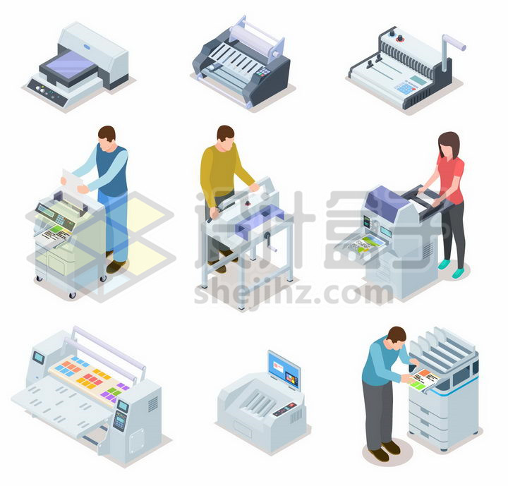 2.5D风格打印店里的各种专业激光打印机png图片免抠矢量素材 IT科技-第1张