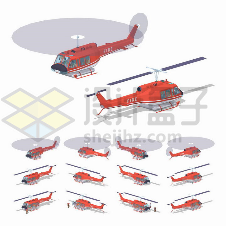 12种不同状态的消防直升机灭火飞机png图片免抠矢量素材 交通运输-第1张