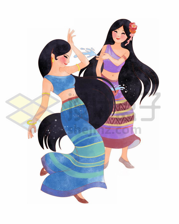 泼水节戏水的傣族少女传统服饰少数民族png图片免抠素材 人物素材-第1张