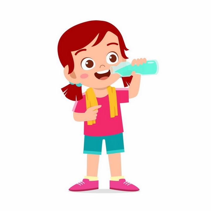 卡通健身锻炼以后喝水的女孩png图片免抠素材 人物素材-第1张