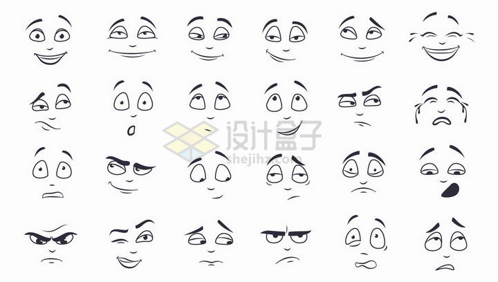 24款素描风格各种脸部表情png图片免抠矢量素材 表情包-第1张