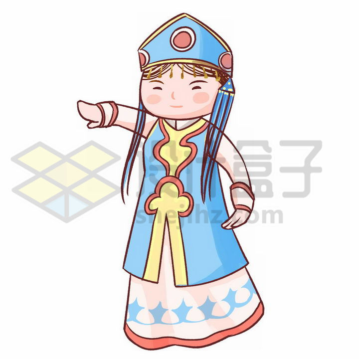 q版卡通蒙古族少女蓝色传统服饰少数民族png图片免抠素材 人物素材