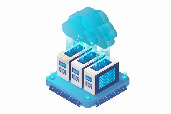 2.5D风格蓝色云计算技术服务器数据传输png图片免抠矢量素材 IT科技-第1张