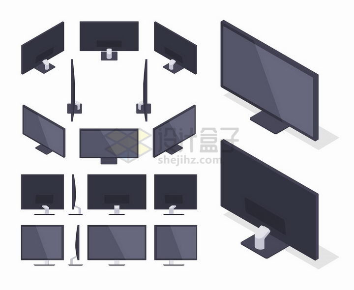 2.5D风格各种不同角度的电脑显示器png图片免抠矢量素材 IT科技-第1张