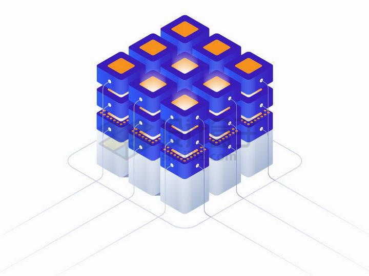 酷炫的3D立体蓝色矩阵加密货币和区块链png图片免抠矢量素材 IT科技-第1张