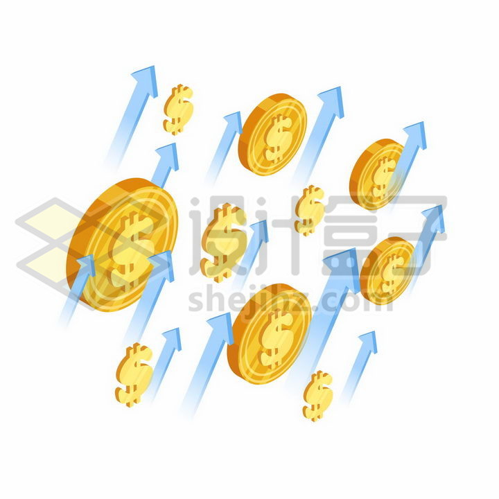 比特币金币和蓝色的箭头象征了虚拟货币上涨png图片免抠矢量素材 金融理财-第1张