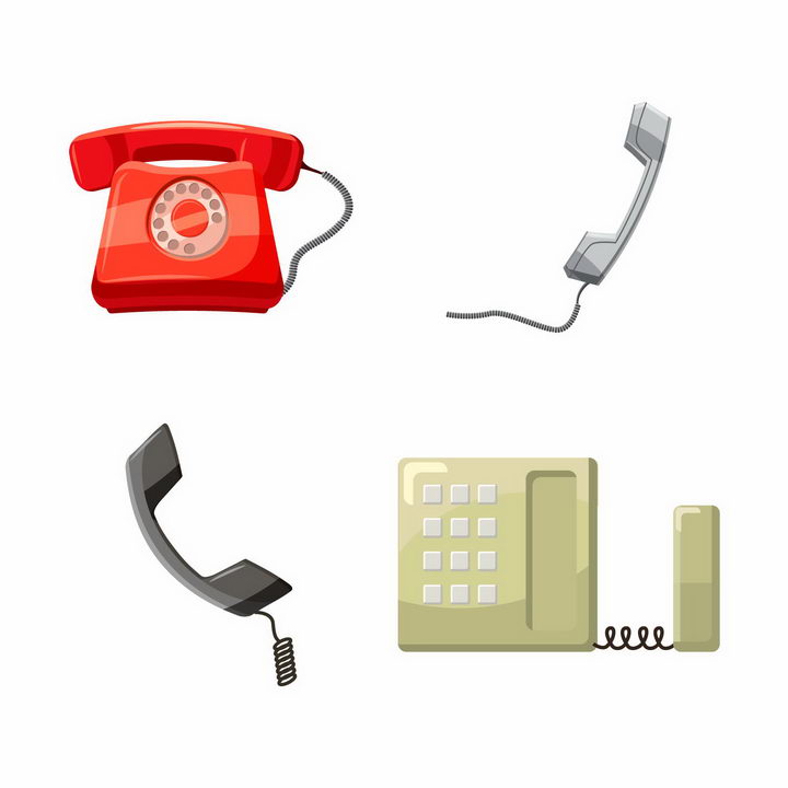 4款复古风格的电话机png图片免抠矢量素材 IT科技-第1张
